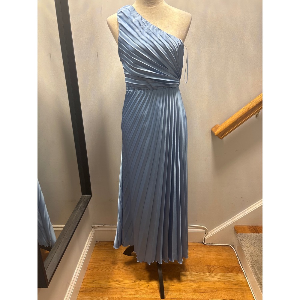 Abercrombie & Fitch One Shoulder Pleated Maxi Dress Women Small Blue New Elegant